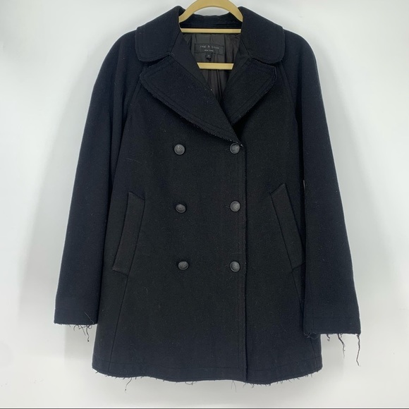 Rag & Bone Raw Hem Black Wool Pea Coat Size M - Picture 4 of 9
